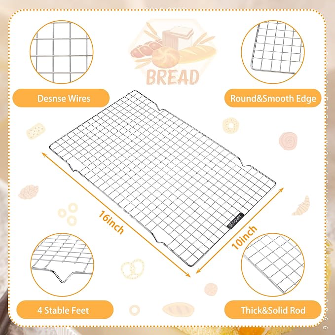 meekoo 8 Pieces Cooling Rack for Baking Cookie Cooling Wire Racks 16 x 10 Inches Cookie Rack Nonstick Baking and Cooling Grid for Cooking, Roasting, Grilling, Drying, Oven and Dishwasher Safe