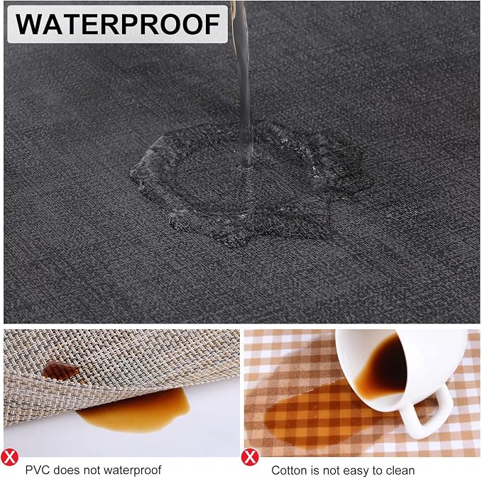 Faux Leather Heat Resistant Placemats 4 Packs, Waterproof Wipeable Dining PU Place Mats for Indoor & Outdoor, Easy to Clean, Charcoal