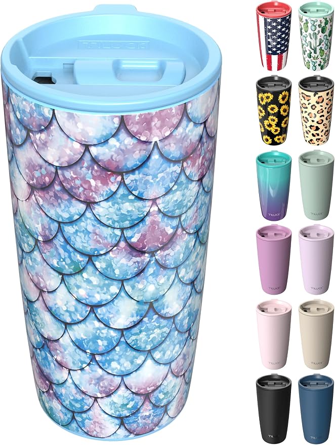 TILUCK 20 oz Insulated Coffee Tumbler with BPA-Free Lid | Travel Coffee Mug, Dishwasher Safe, Cup Holder Friendly, Double-Wall Vacuum Insulation for Hot & Cold Drinks, FishScales