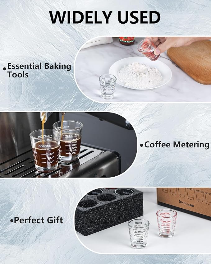 Shot Glass Measuring Cup Set, 2 Pack Espresso Shot Glasses (RED&Black) | Glass measuring cups feature 26 markings up to 1 OZ, 2 TBS, 6 TSP, 30 ML for espresso, liquor, medicine and recipes