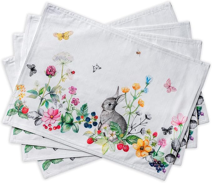 Maison d' Hermine Placemats Set of 4 Reusable 100% Cotton (13"x19") | Cloth Place Mats Washable Table Mats for Kitchen Dining Party Wedding Hotel Home Restaurant Spring Summer - Printemps