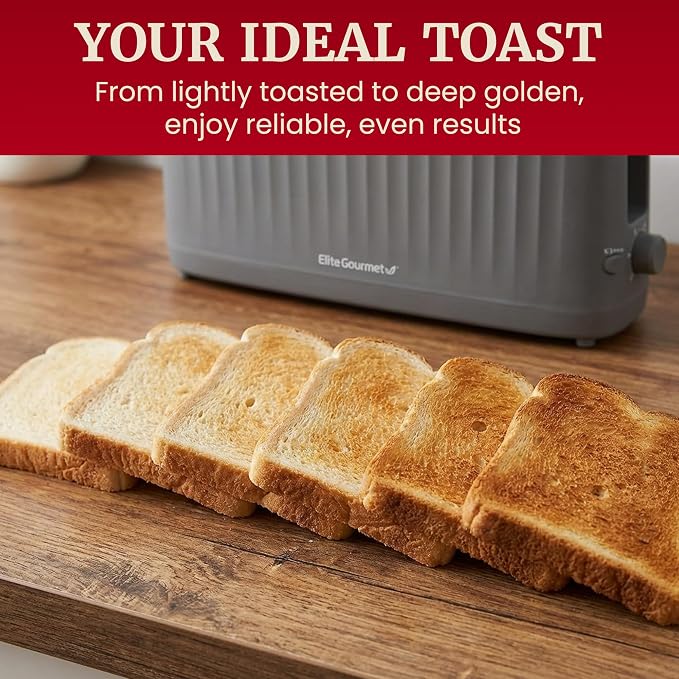 Elite Gourmet ECT2517G SLIMTOAST 2-Slice Long Slot Toaster, Grey | Cool-Touch Body, 6 Browning Shades, Extra-Wide 1.5" Slot Fits Artisan Bread, Bagels, Waffles & English Muffins