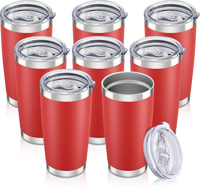 20 oz Tumbler with Lid Stainless Steel Insulated Tumblers Bulk Cups Mug | Double Wall Vacuum, Powder Coated, Keep Drinks Cold and Hot, Waterproof Lid, Fit of Car Cup Holders, Wine Red, 8 Pack