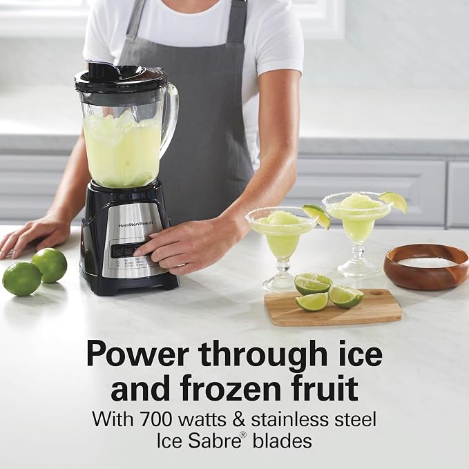Hamilton Beach Power Elite Blender For Smoothies With Wave Action System | 40 oz. Glass Jar | 12 Functions Including Puree, Crush Ice | 700 Watts | Black | 58148AG
