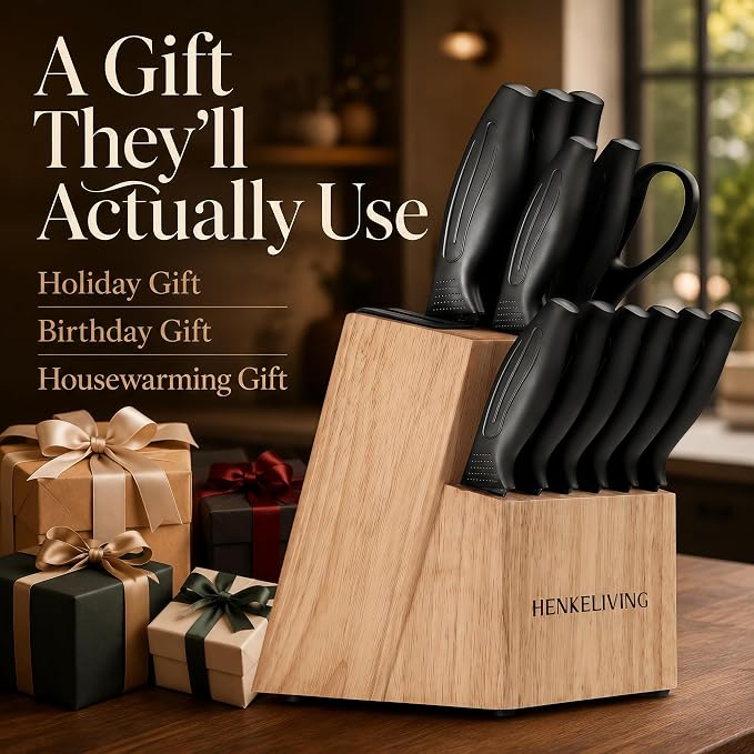 Knife Set with Built-in Sharpener Block, Dishwasher Safe | 14-Piece, High-carbon stainless steel blades, Ultra-sharp edges, Ergonomic non-slip handles, Great gift
