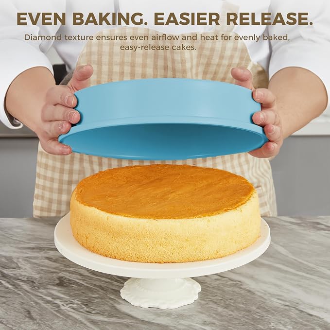 Ceramic Nonstick 9” Round Cake Pans, Heavy-Duty Aluminized Steel | Non-Toxic 9 Inch Round Cake with Diamond Texture, Cake Pans 9 Inch Round for Baking Cheesecake, Cream, 2-Pack