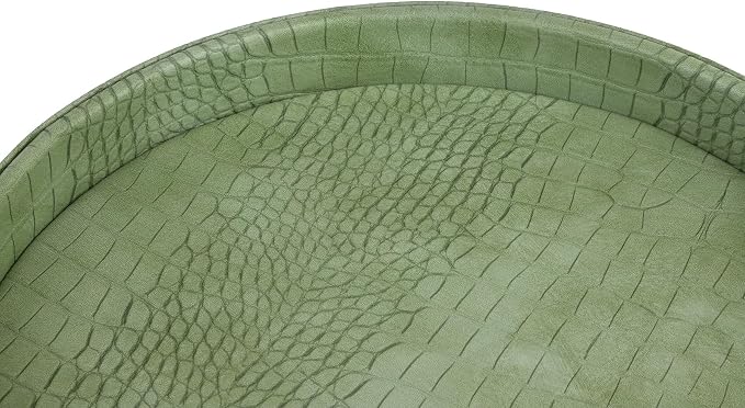 HofferRuffer Faux Leather Round Serving Tray, Vegan Croco Leather Decorative Food Tray for Storage Drinks, Snack & Cosmetics, Dia.12'' x 1.6'' (Light Green)