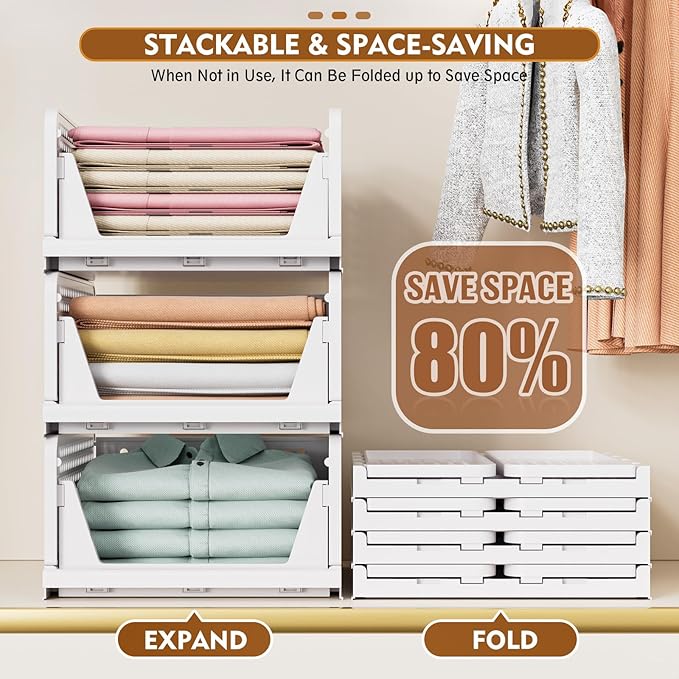 SNSLXH 5 Pack Stackable Closet Organizer Box, Multifunctional & Foldable Closet Storage Basket for Bathroom Kitchen Laundry Room Wardrobe Storage, Space-Saving Clothes Storage Drawer Organizer, Yellow | Stackable & Foldable Closet Storage Bins for Bath...