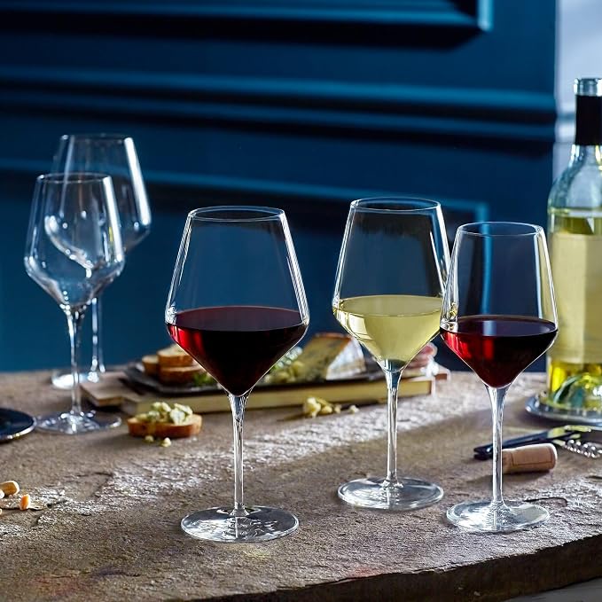 Libbey Signature All Purpose Wine Glasses, Stemmed, Modern White and Red Wine Glass Set of 4, Elegant Glassware Sets for Weddings, Birthdays