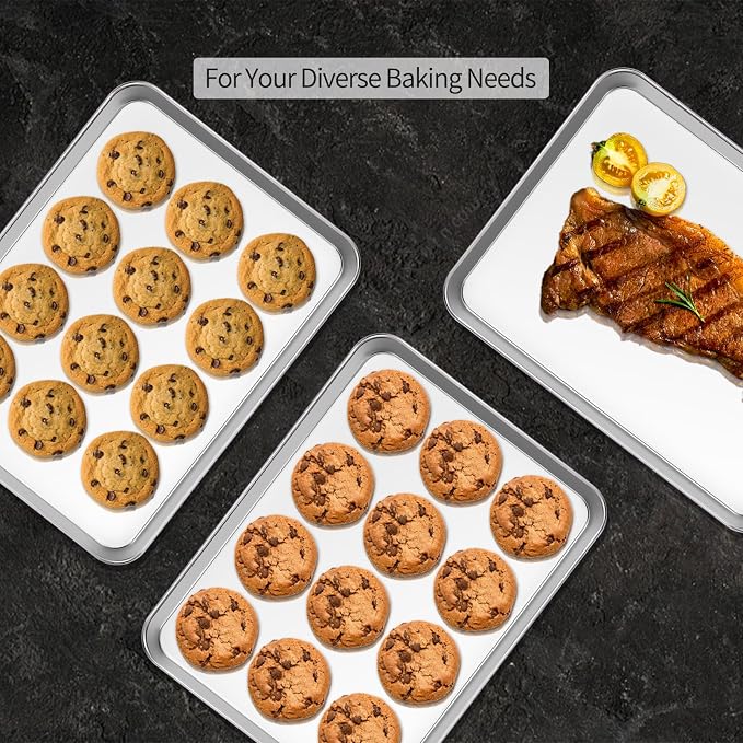 Baking Sheet Set of 2PCS, 18 inch Commercial Grade Stainless Steel Baking Pan, Professional Bakeware Oven Tray, Healthy & Non-toxic, Rust Free & Mirror Finish, Easy Clean & Dishwasher Safe