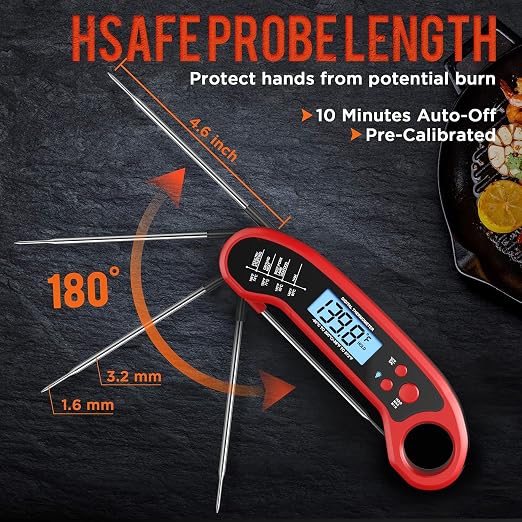 Meat Thermometer Digital, Instant Read Meat Thermometer for Grill and Cooking, Waterproof Food Thermometer for Kitchen and Outside, BBQ, Turkey, Candy, Liquids, Beef