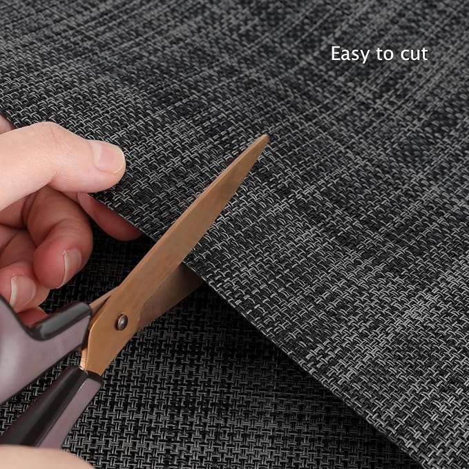 Myir JUN Placemats Set of 10 Kitchen and Dining Table Placemats | Vinyl Placemats Place Mats Indoor/Outdoor Set of 10 Washable Table Mats Non-Slip Place mats for Dining Table, Dark Gray-black