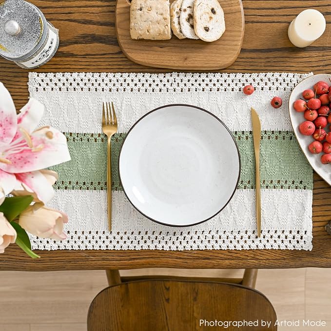 Artoid Mode Light Green Farmhouse Rustic Placemats Set of 6,12x18 Inch Seasonal Holiday Hollow Table Mats Party Kitchen Dining Decoration