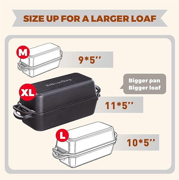 Cast Iron Loaf Pan with Lid, 11x5 Inch 5.8 Qt Pre-Seasoned Pan | Large Heavy-Duty Cast Iron Loaf Pan with Lid for Sourdough Bread, 11x5 Inch 5.8 Qt, 2-In-1 Design, Even Heat Distribution