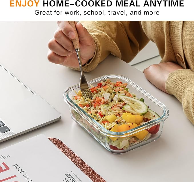 Cuiselect 10 Pack 22 Oz Glass Meal Prep Containers with Lids, Reusable Glass Food Storage Containers with Lids, Microwave, Oven, Freezer and Dishwasher Safe (Gray)