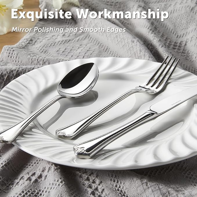 20-Piece Silverware Set, 18/10 Stainless Steel Flatware Set for 4 | Vintage Cutlery Set for Kitchen, Home, Wedding, Party, Mirror Polished and Dishwasher Safe, Featured Gifts