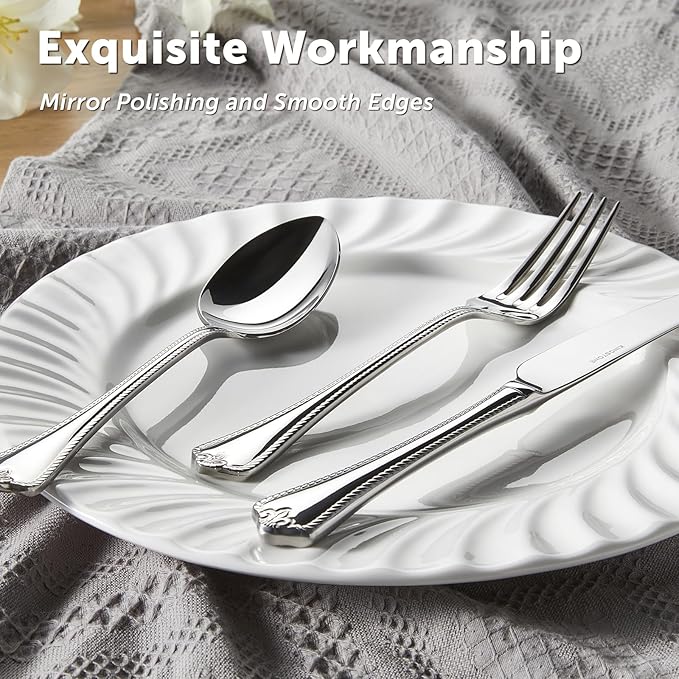 30-Piece Silverware Set, 18/10 Stainless Steel Flatware Set for 6 | Vintage Cutlery Set for Kitchen, Home, Wedding, Party, Mirror Polished and Dishwasher Safe, Featured Gifts