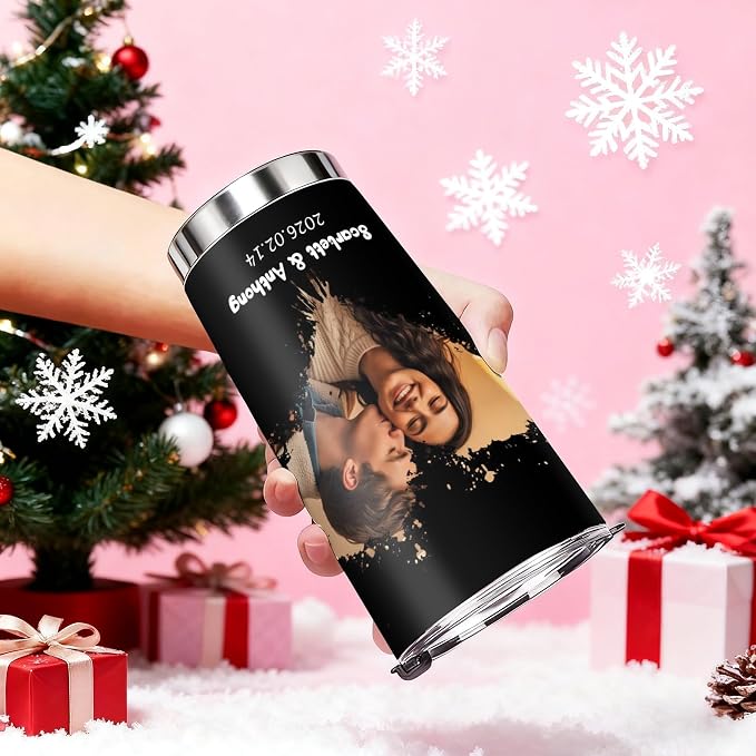 Personalized Tumbler Custom Vacuum Insulated Travel Mug Customizable Coffee Cup with Your Photos and Text Christmas Birthday Gift (Valentines Tumbler)