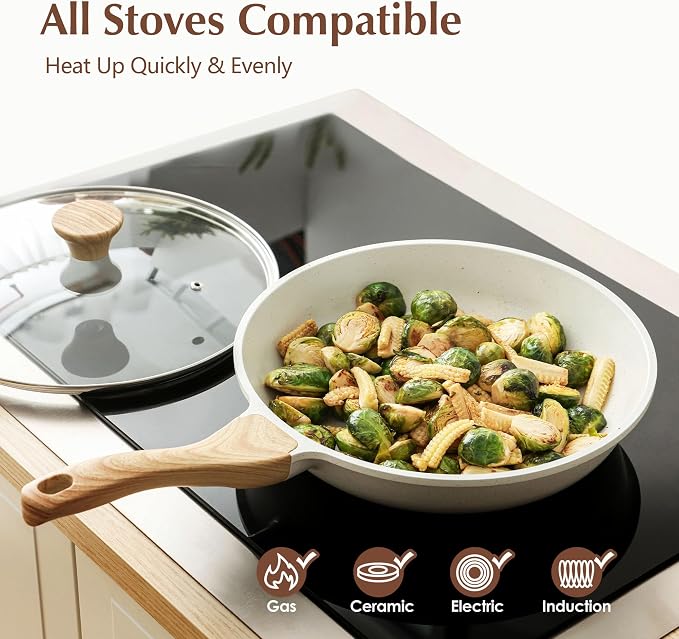 SENSARTE 12.5Inch Nonstick Ceramic Frying Pan with Lid, PFAS/PTFE/PFOA Free | Ceramic Omelette Pan Skillet, Healthy Non-toxic Chef's Pan, Induction Compatible Pan, Heat Resistant Handle