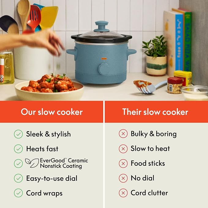 bella 1.5qt Manual Non-Toxic Slow Cooker with 3 Heat Settings, Surf