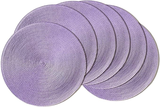 AHHFSMEI Round Placemats Set of 6 Heat Resistant Washable Non-Slip Woven Braided Table Mats for Dining Table Kitchen & Home Decori (Lavender Purple, 6)