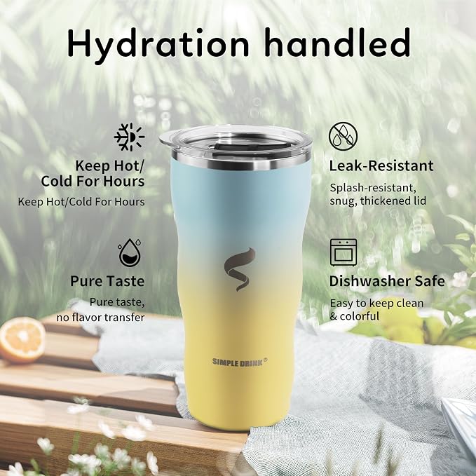 20 oz Insulated Tumbler, Straw and Flat Lids, Yellow Blue | 18/8 stainless steel, double-wall vacuum insulation, BPA-free materials, reusable straw, for everyday hot and cold drinks.