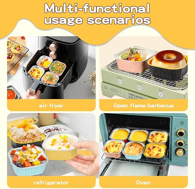 40 Pack Mini Cake Pans with Lids, 5oz Square Aluminum Foil Brownie Baking Cups, Muffin Tin Ramekins, Disposable Dessert Cupcake Cups for Wedding Birthday Party, Blue