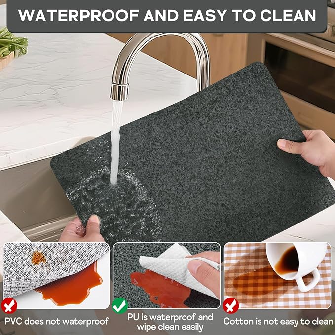 Faux Leather Placemats Set of 6 Heat Resistant Table Mats 17×12 Inch | Waterproof & Wipeable Place Mats Set of 6 Dual Sided Table Placemats for Kitchen Dining Indoor & Outdoor 43×30 CM Dark Grey