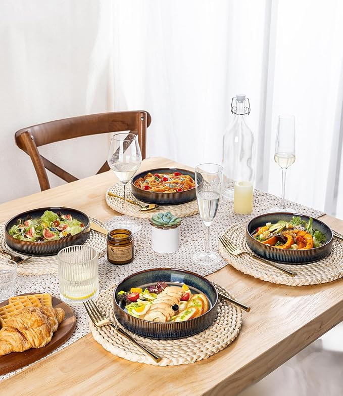 7.5" Ceramic Pasta Bowls Set of 4, Salad Bowls | Versatile Serving Bowls for Pasta, Salad, Fruit & Noodles, Housewarming & Wedding Gift, Cocoa Mocha