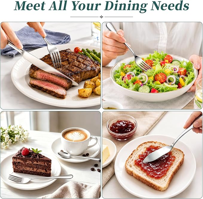 45-Piece Silverware Set with Organizer, Stainless Steel Flatware Set for 8 | Mirror Polished, Includes Forks, Knives, Spoons & Serving Utensils, Cutlery Utensils Set for Home Wedding & Housewarming