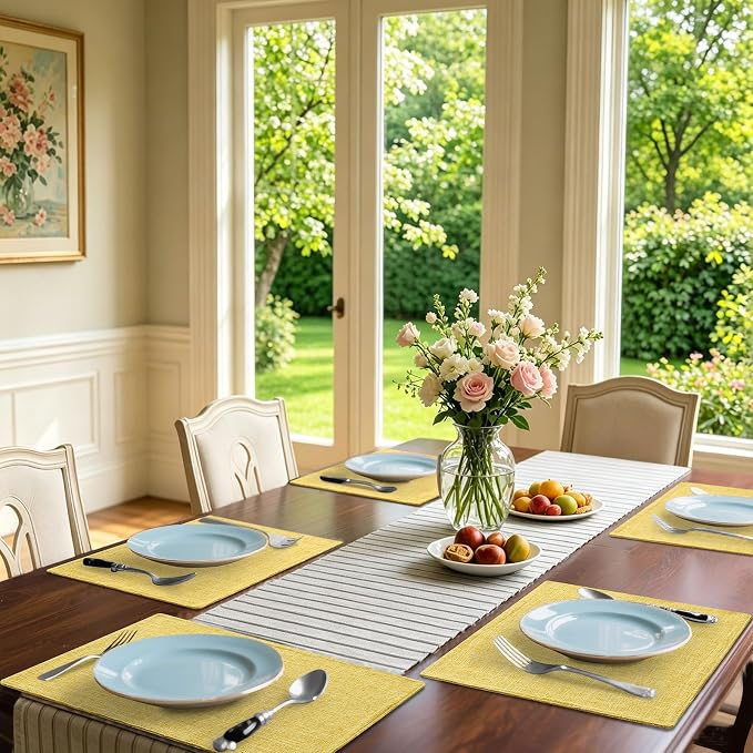 Homaxy Cloths Placemats for Dining Table Set of 6, 13" x 19",Mustard Yellow | Heat Resistant, Washable, Cotton Linen Blend Table Mats, Easy to Clean Place Mats, Indoor Outdoor