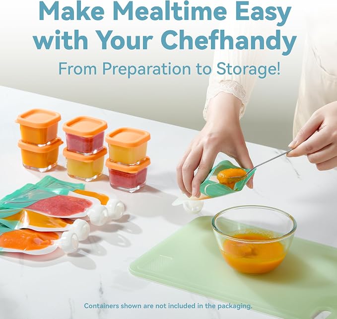 Baby Food Maker with Stainless Steel Steam Basket, One-Step Steam & Blend | All-in-one food processor with BPA-free food-contact parts, adjustable textures, 6 food pouches, plus a recipe guide.