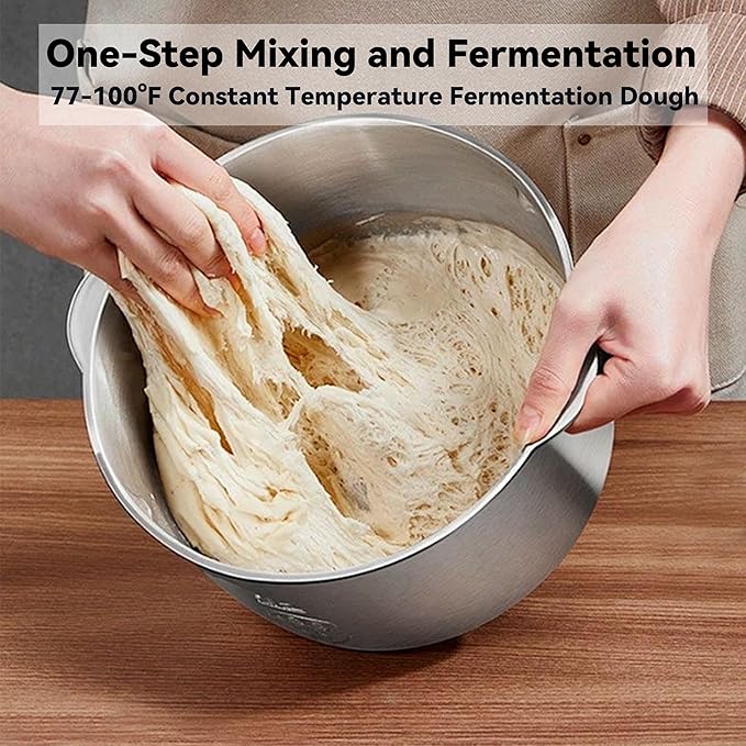 7L Electric Dough Mixer for Bread and Pizza Dough, Dough Maker Featuring a Ferment Function.304 Stainless Steel Whisk and a Top Small Window for Easy Add Water and Seasoning(Black）