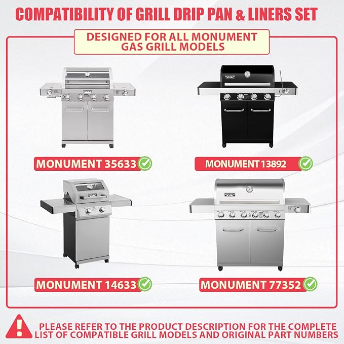 Universal Grease Tray for Most Monument Grills & 10 PCS Drip Pan Liners | Fits Monument 24633 24367 13762 35633 41847NG 14633 25392 17842 Grills replacement parts, Heatproof & easy clean 9.5x6.6"