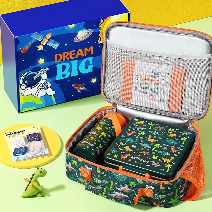 Fimibuke Kids Bento Lunch Box with Toddler Insulated Water Bottle Lunch Bag | Lunch Box Kids with 4 Compartments, Ice Pack & Utensils Set, Birthday Gifts for Ages 3-12 Back to School Toddler Girls Boys