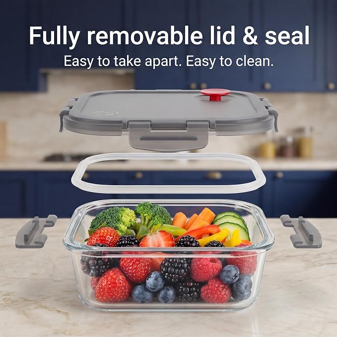 Borosilicate Glass Airtight Food Storage Containers with Vented Lids, Assorted Set of 8 (4 Rectangular & 4 Square)