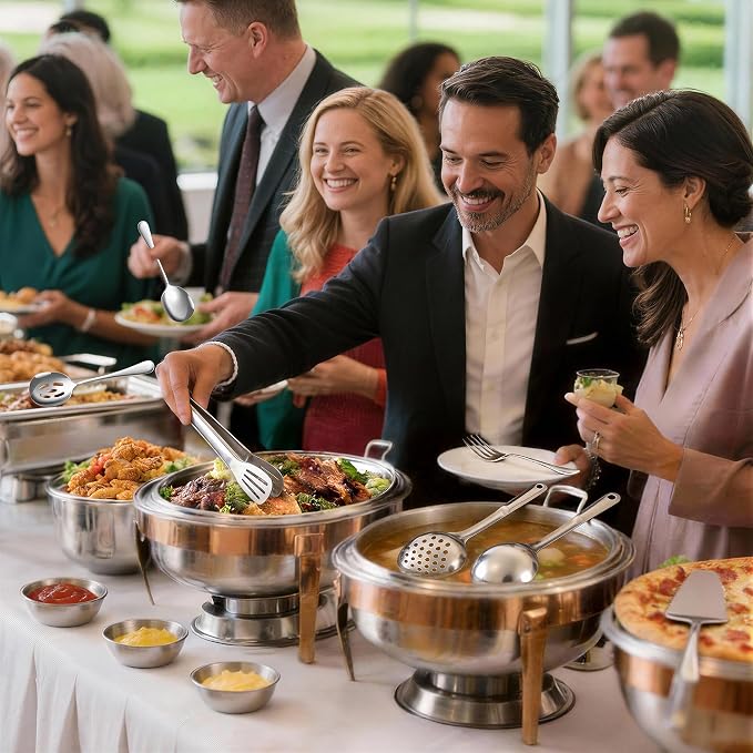 Serving Utensils Set for Partie, Stainless Steel Metal Serveware Flatware Large Serving Spoons, Slotted Spoons, Forks, Tongs, Soup and Skimmer Spoon, Cake Server for Buffet, Party, Catering