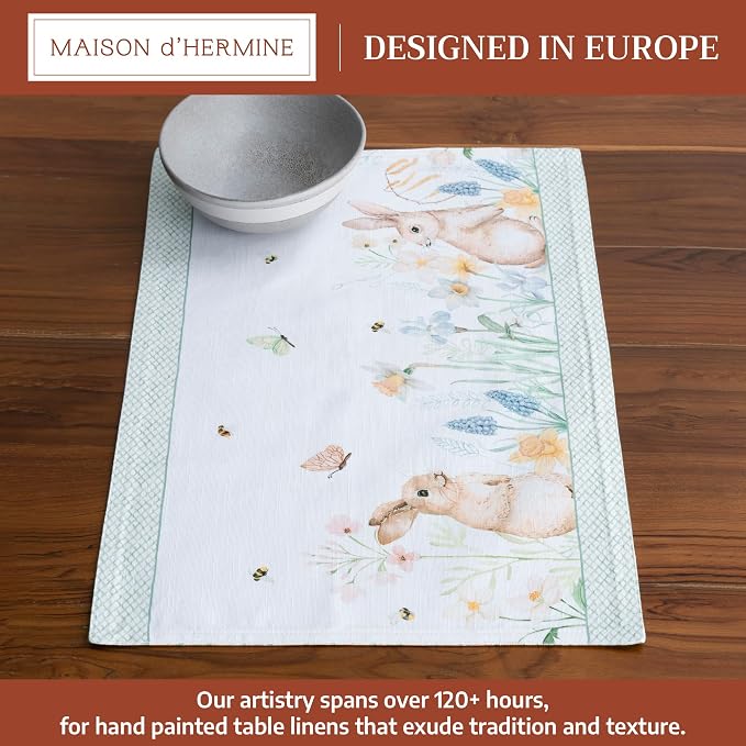 Maison d' Hermine Placemats Set of 4 Reusable 100% Cotton (13"x19") | Cloth Place Mats Washable Table Mats for Kitchen Dining Party Wedding Hotel Home Restaurant Spring Summer - Easter Dew