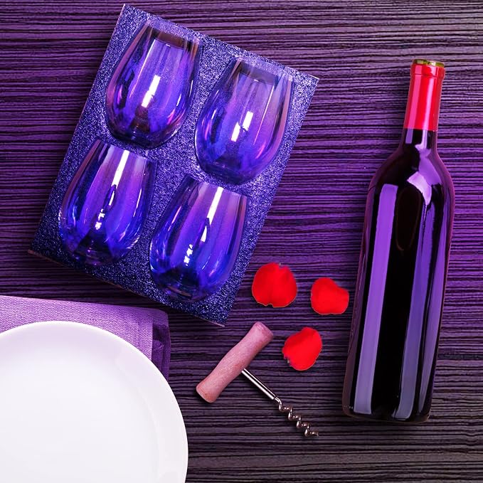 Stemless Wine Glasses Set of 4, 20 Ounce Iridescent Wine Glass for Red or White Wine, Whiskey- Pool Party Beach Travel Cups…