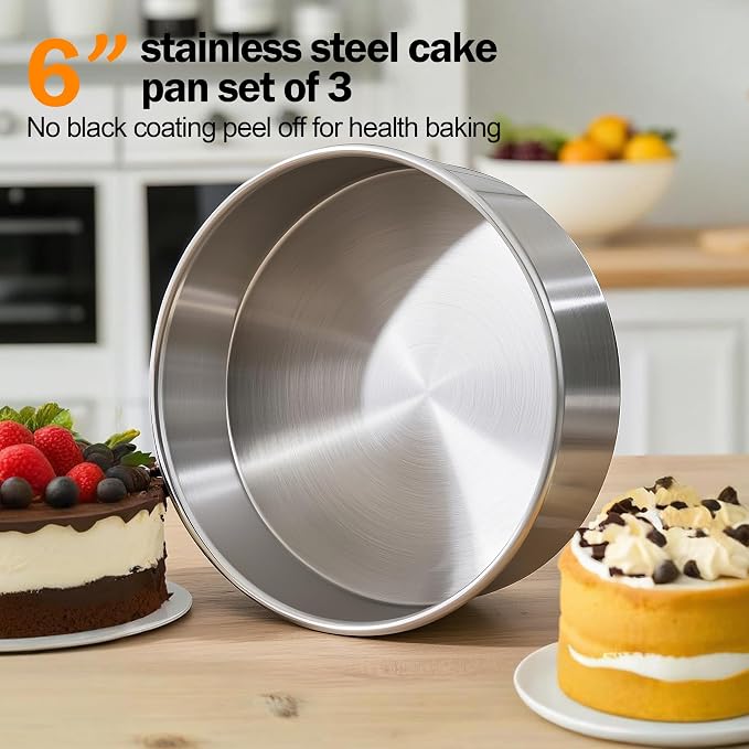 6 Inch Cake Pans Set of 3 with 100 Pieces Parchment Paper | Stainless Steel Baking Pan For Layered Cakes, Smash Cake Pans Mirror Finish Dishwasher Safe Small Cake Pan Set Cake Mold