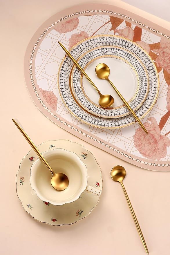 7.95 Inches Matte Gold Stainless Steel Iced Tea Spoons,Set Of 4 SS18/10 Cocktail Stirring Spoons,Long Handle Ice Teaspoons For Mixing,Coffee Stirrers,Ice Cream Spoon