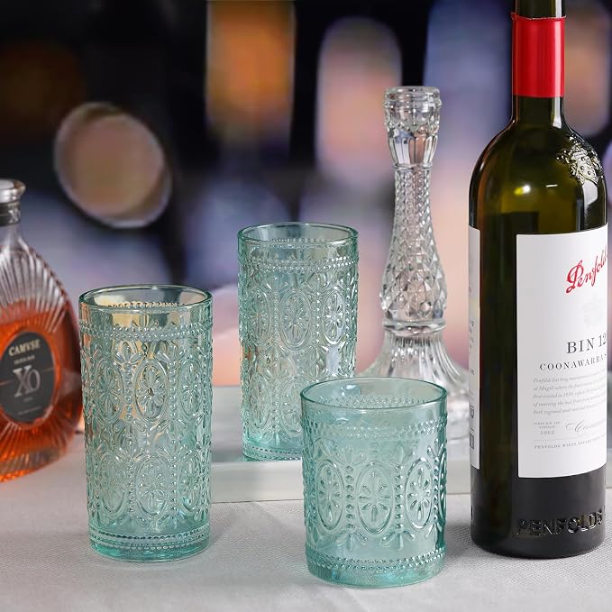 Darlion Green Glassware, Vintage Drinking Glasses, 12oz Highball Glasses | Lead-Free Glass, Food Grade Glass, Durable&Sturdy, Vintage Decoration