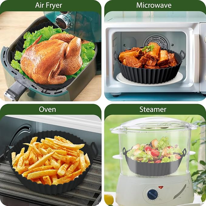 3 Pack Air Fryer Silicone Liners, 8Inch Airfryer Liners, AirFryer Basket Liner, Reusable Food Grade Air Fryers Basket Pots Oven Liner Baking Tray, Air Fryer Silicone Mat Accessories Kitchen