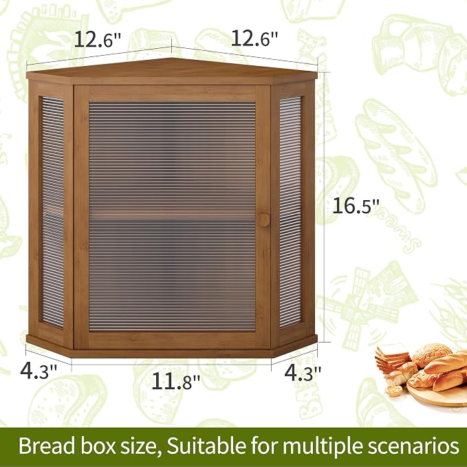 BMOSU Corner Bread Box for Kitchen Countertop Double Layer Bamboo Wooden Bread box Large Capacity Bread Storage Bin(Brown, Extra Large)