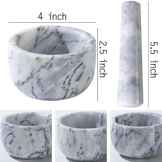 Pill Crusher, Mini Marble Mortar and Pestle Set, Pill Crusher Grinder Fine Powder, Arthritic Hands Pill Grinder (Large Size White)