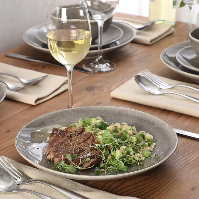 Gibson Elite Castle Peak Plates and Bowls Set, 12-Piece Dinnerware Set, Grey Reactive Glaze Stoneware Dishes, Dinner Plates, Salad Plates & Cereal Bowls