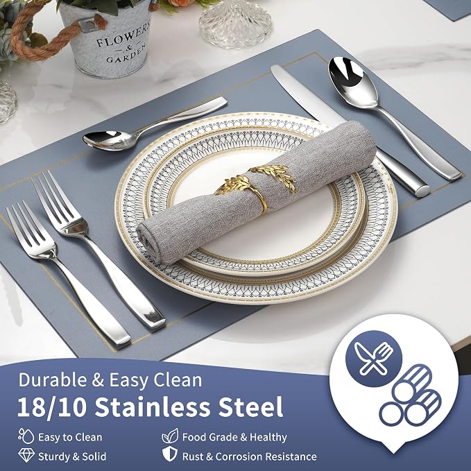 70 Piece Silverware Set 18/10 Stainless Steel, Flatware Set for 12 With 2 Sets of Serving Utensil, High End Heavy Duty Silverware Set, Dishwasher Safe, Ideal for Gift