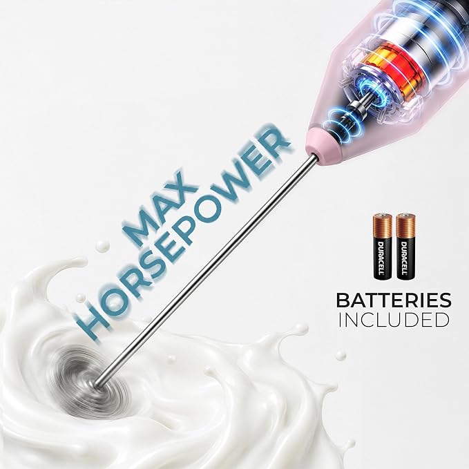 Zulay Kitchen Powerful Milk Frother AA Batteries Included – Ultra Fast Handheld Drink Mixer with Stainless Steel Whisk Stirrer for Coffee, Protein, Matcha & More, Frother Wand Electric Frothmate