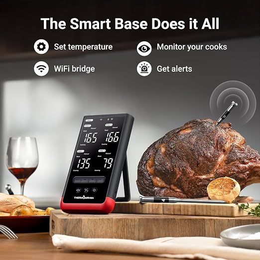 ThermoMaven WiFi Wireless Meat Thermometer, 4 Probes, Smart Base, 6 Sensors | Unlimted Monitor Range via APP, Commercial-Grade NIST Certified Accuracy, for Restaurant Kitchen, BBQ/Grill/Oven