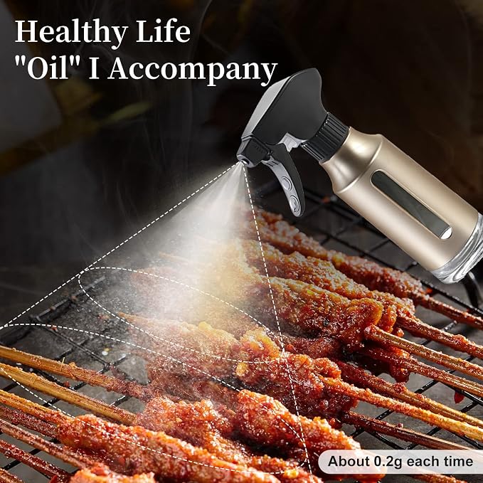 Olive Sprayer for Cooking,ABS Plastic Olive Oil Mister for Air Fryer Black Nozzel Dispenser Bottles Fat Reduction Glass Oil Control Spray Pot 6.35oz 180ml Capacity